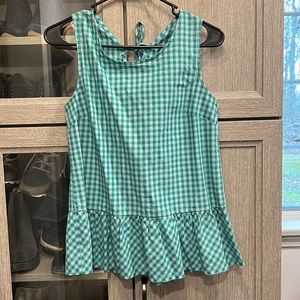 J Crew, green gingham and light blue plaid, sleeveless, 2 tie back